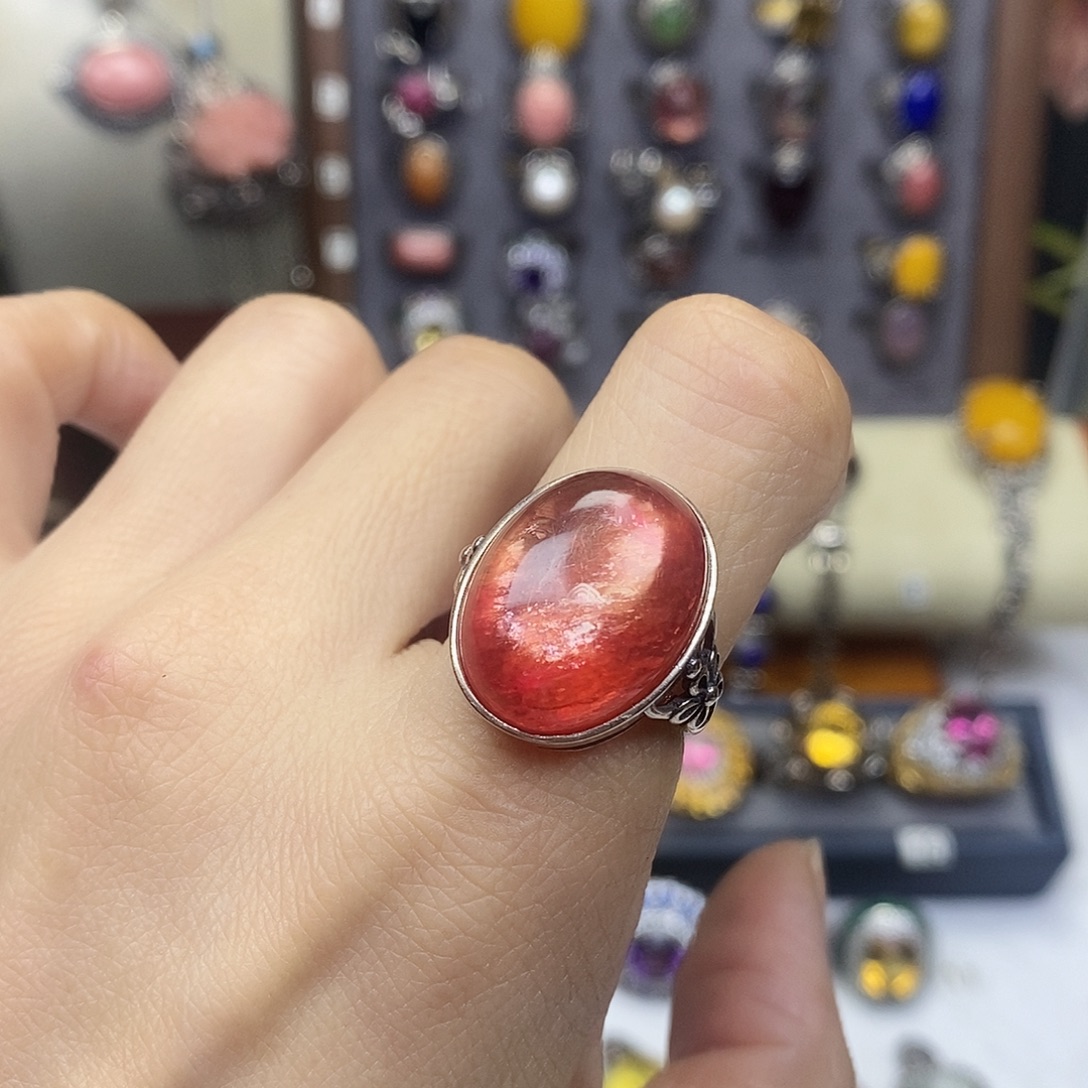 芙***宝925银大理石桔色戒指