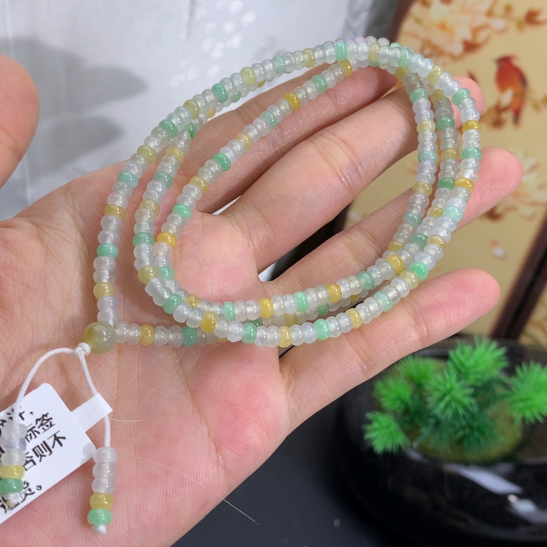 翡翠未镶嵌手串卡4冰胶多宝算盘项链