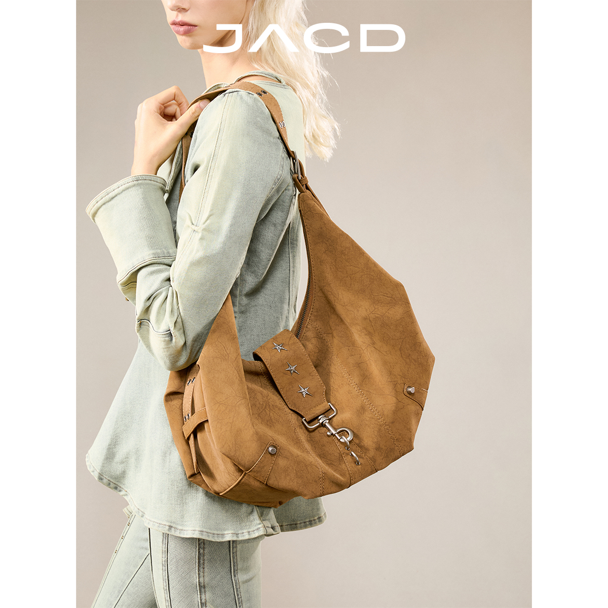 JACD【废土千金】美式复古做旧托特包2025新款大容量松垮单肩包女