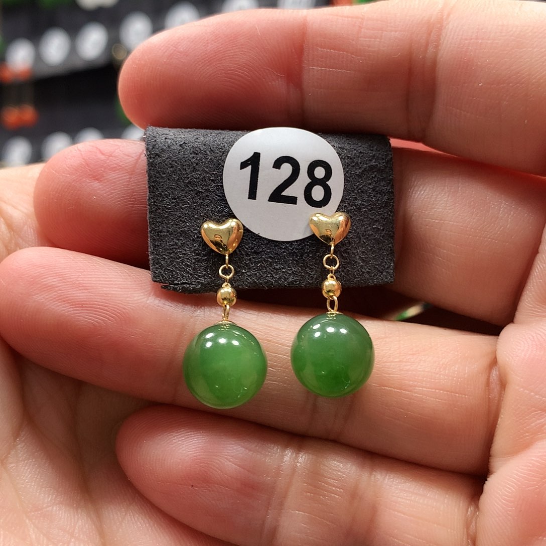 和田玉耳饰18K金镶嵌