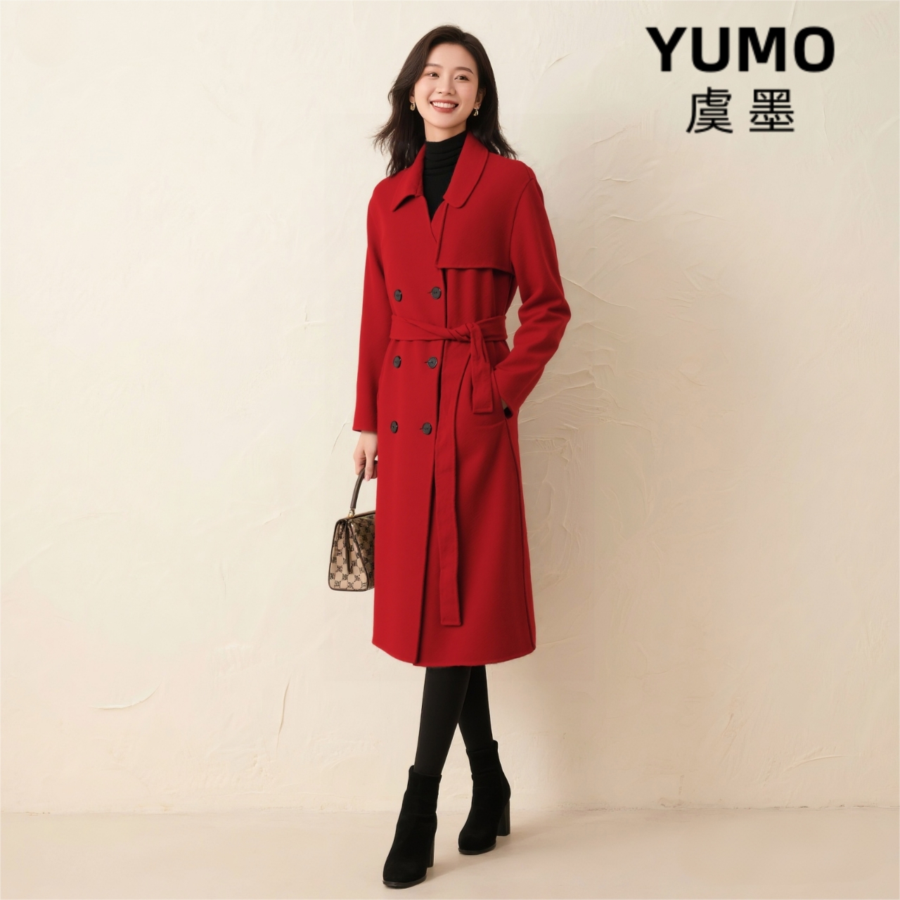 7702纯色女常规款直筒型毛呢外套时尚气质双排扣