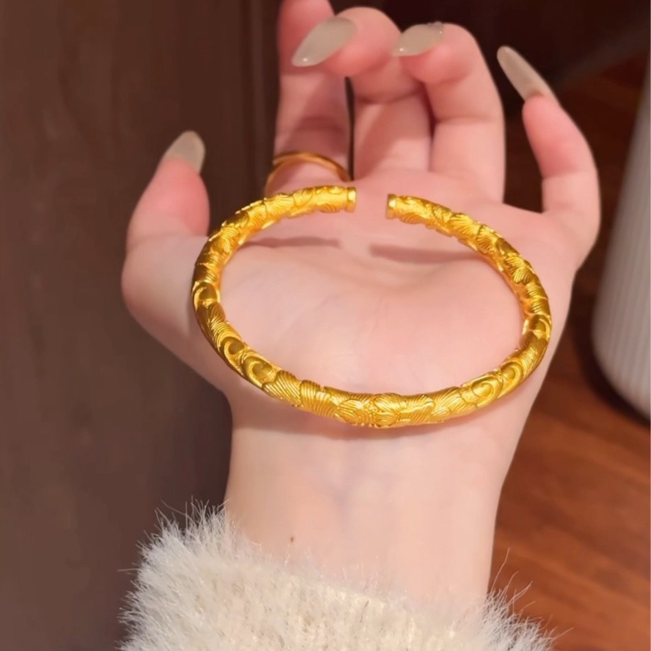 铜合金手镯牡丹花手镯孟加拉赤金手镯子潮流ins风女士素圈手镯
