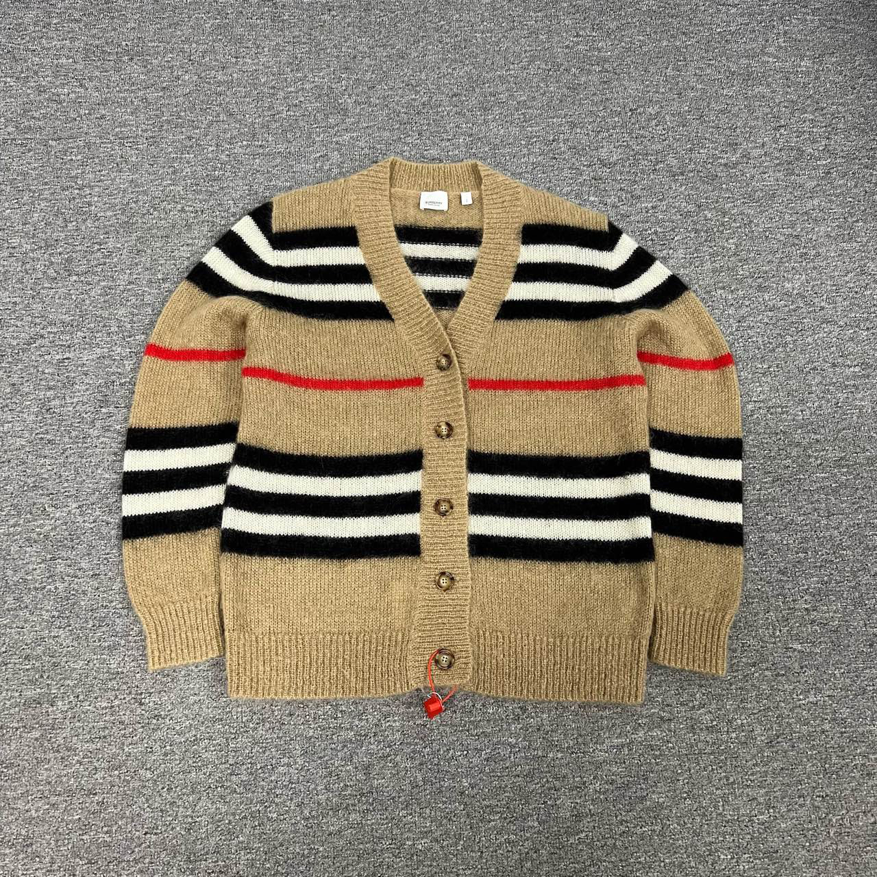 95新 BURBERRY/博柏利 条纹马海毛针织开衫 L码