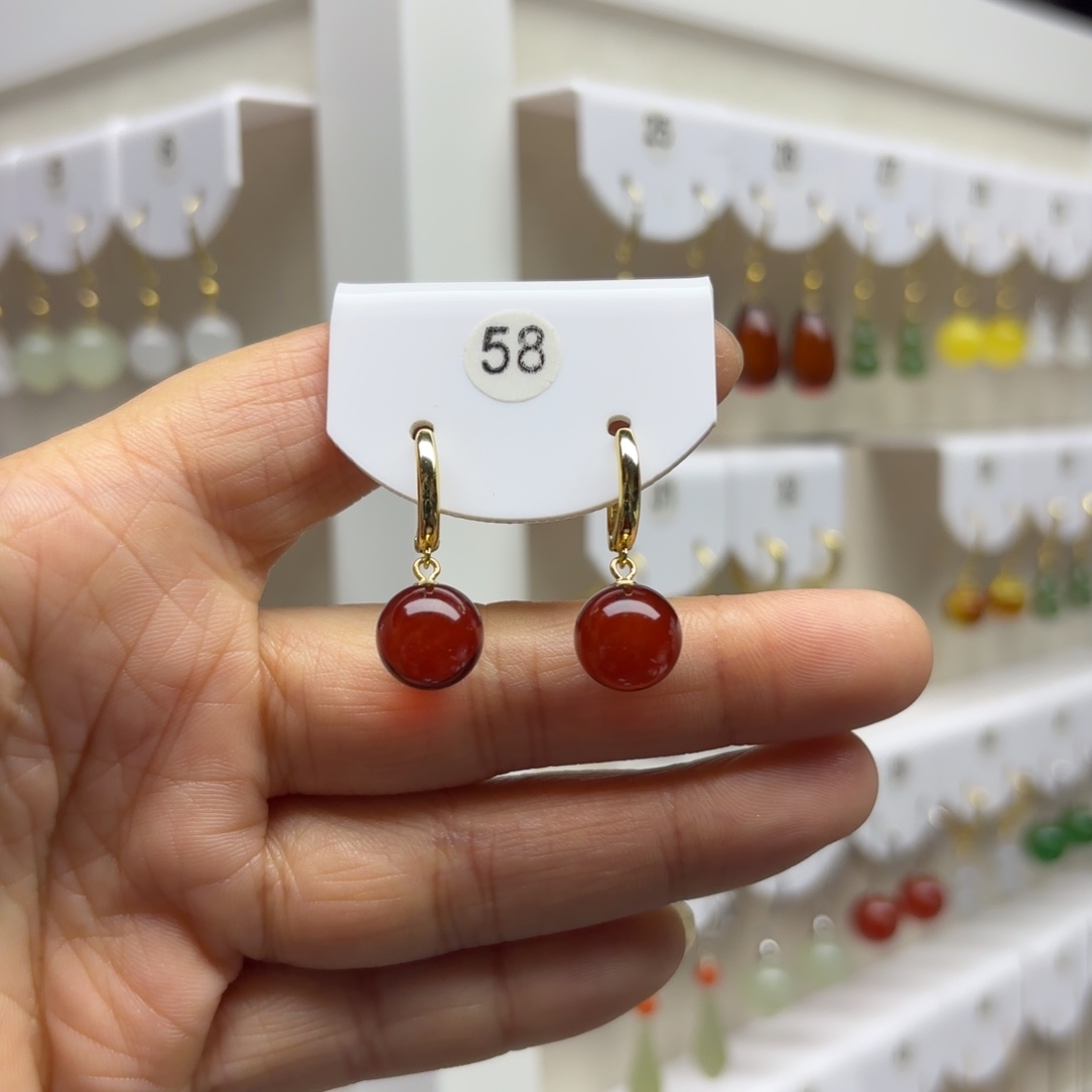 血珀银S925镶嵌耳饰