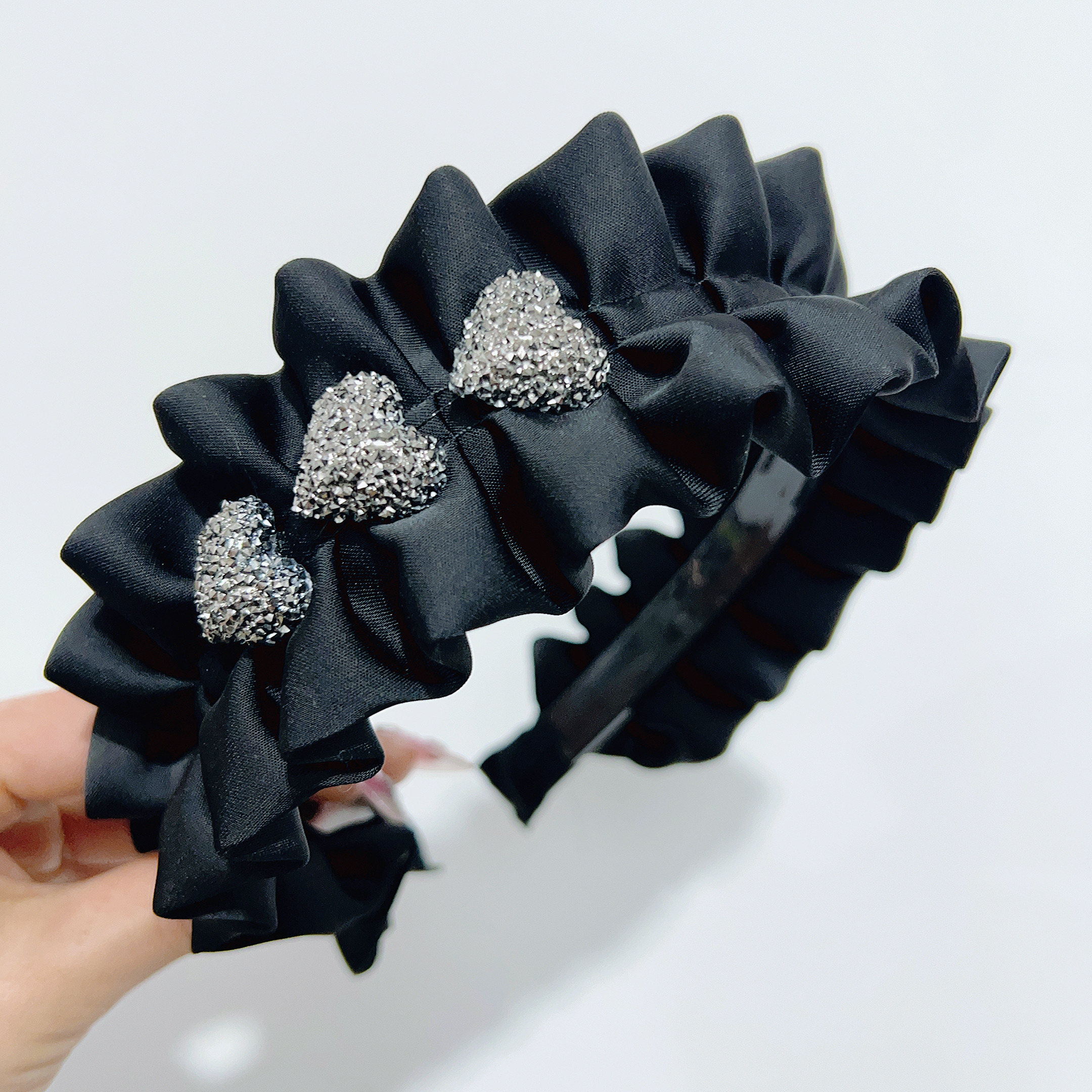 高颅顶神器复古蝴蝶结头箍木耳宽边褶皱发箍显脸小增高发卡1154