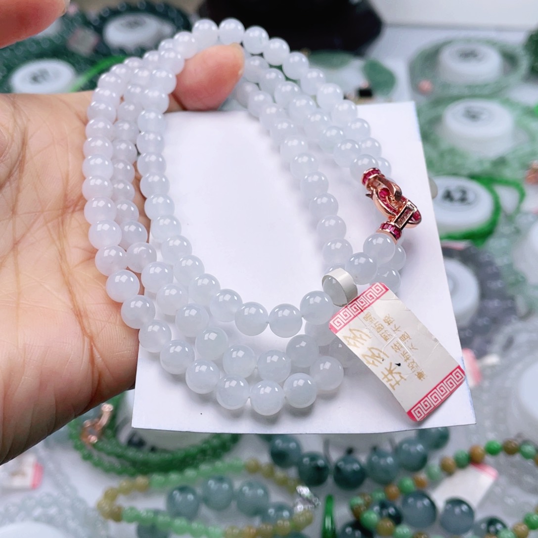 翡翠手链未镶嵌美*天然翡翠项链6.5mm