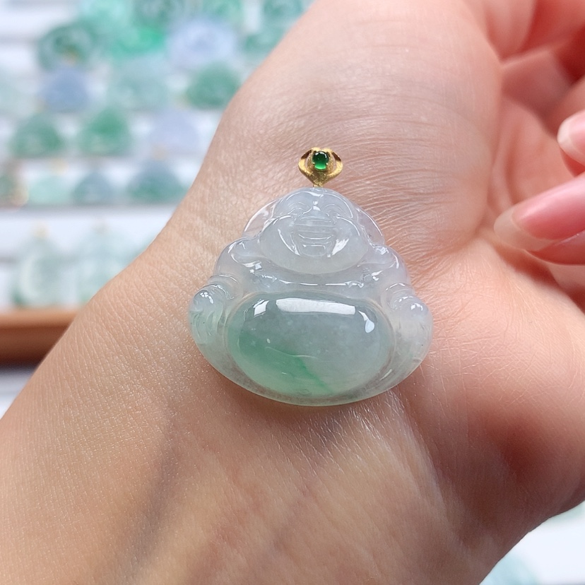 【闪购商品】翡翠吊坠(赠链)18K金镶嵌