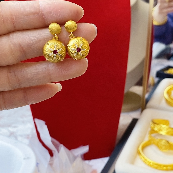 琉璃纯铜合金00025半球耳坠拉丝