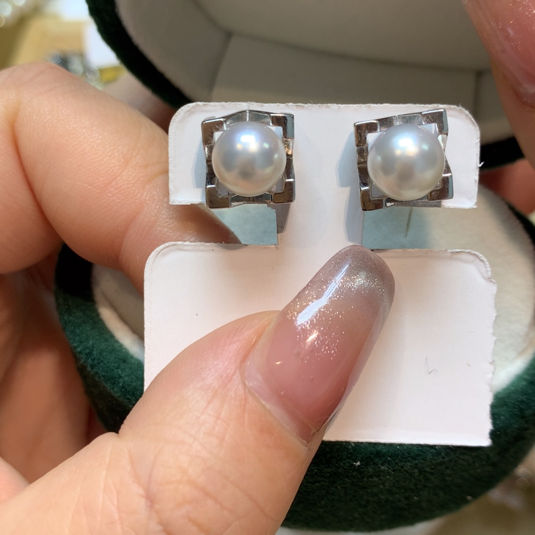 海水珍珠耳饰银S925镶嵌