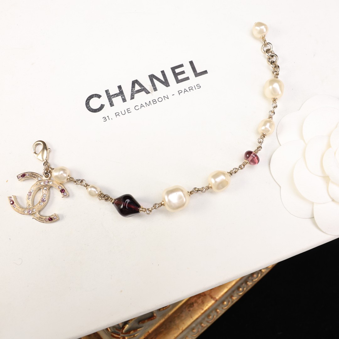 95新 Chanel/香奈儿 柚礼中古/香奈儿珍珠双c手链lz511494