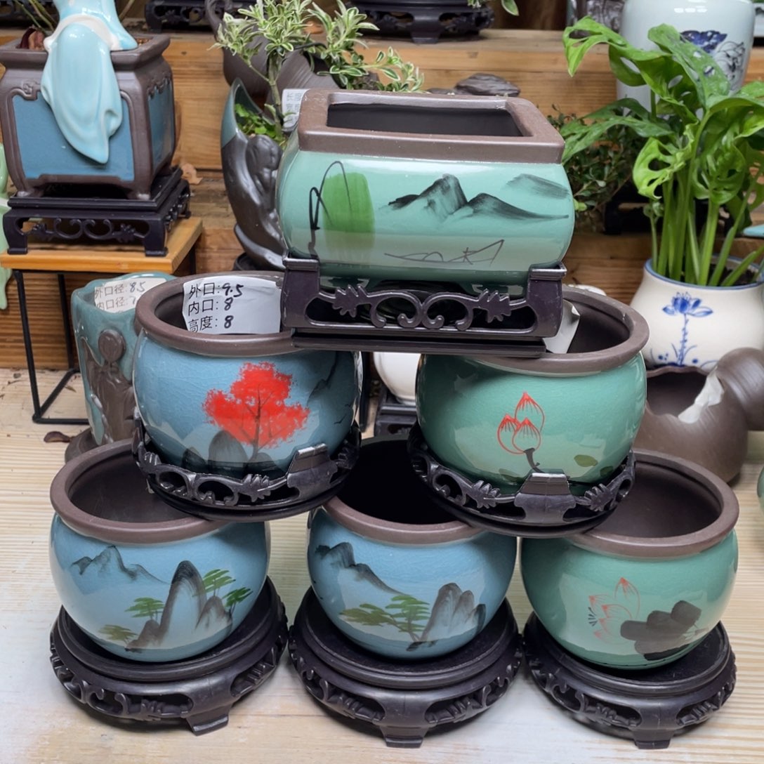 紫砂茶杯陶瓷艺术花盆陶瓷