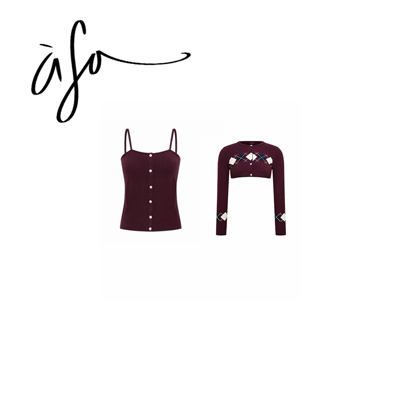 ASA-【两色菱格纹开衫吊带两件套RL】