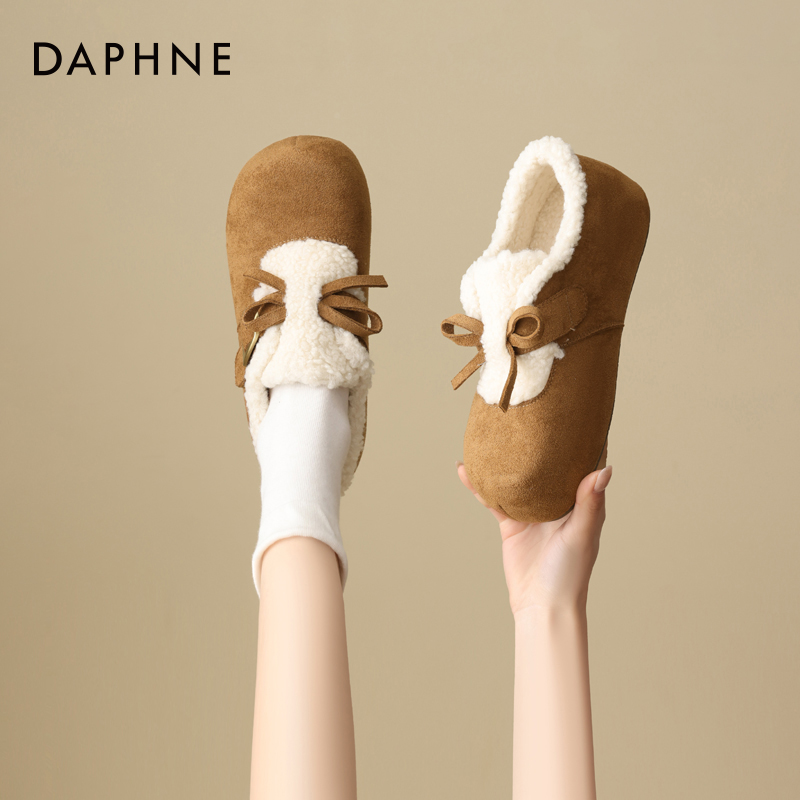 达芙妮加绒勃肯鞋女2025新款冬季厚底毛毛绒棉鞋一脚蹬保暖雪地靴