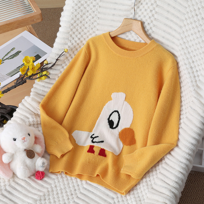 儿童羊毛衫女童肩扣领针织打底衫男童卡通小鸟羊毛衫套头毛衣