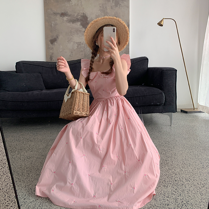 23219 冰冰来了 甜美仙女裙子高腰碎花连衣裙女夏