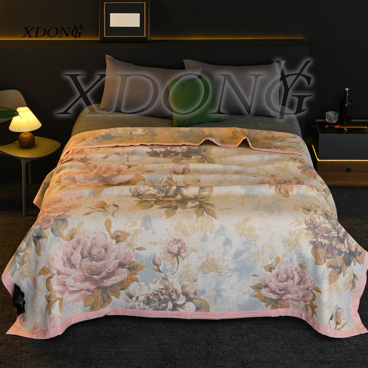 XDONGY（冬云家纺）200*230苏杭水墨 轻奢 繁花梦境 粉色 床盖