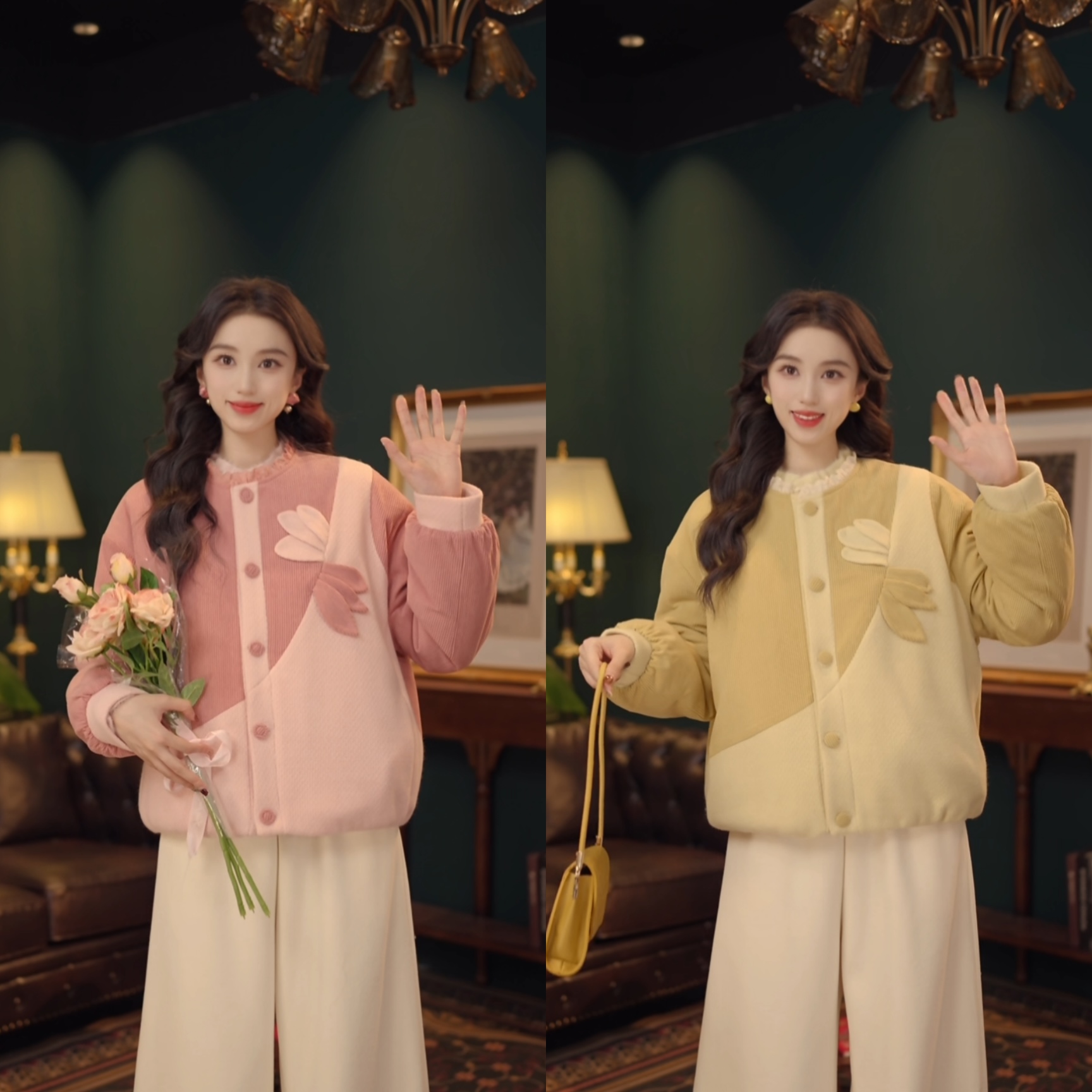 琦琦【香蕉奶昔】复古港风秋冬休闲毛毛厚款外套YE0708536