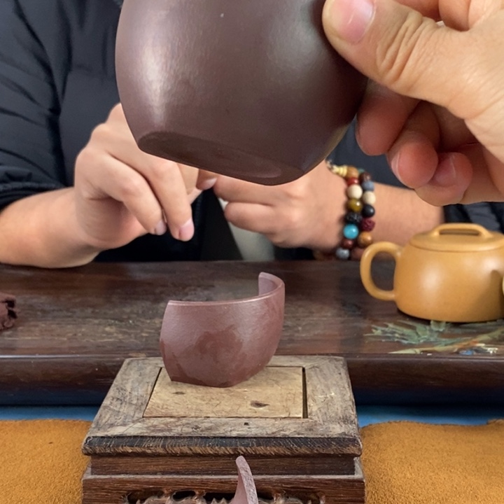 紫砂茶壶石红天圆地方主人杯