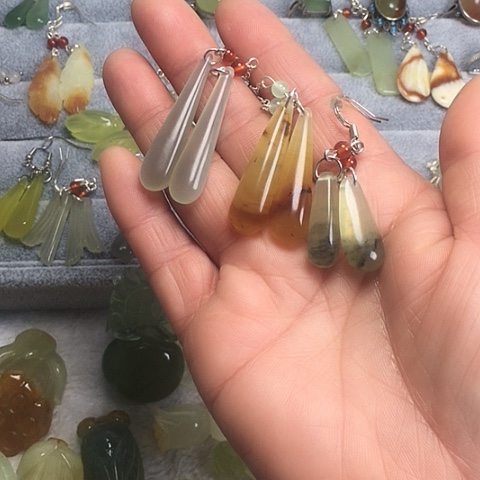 岫玉合金耳钉天然岫玉