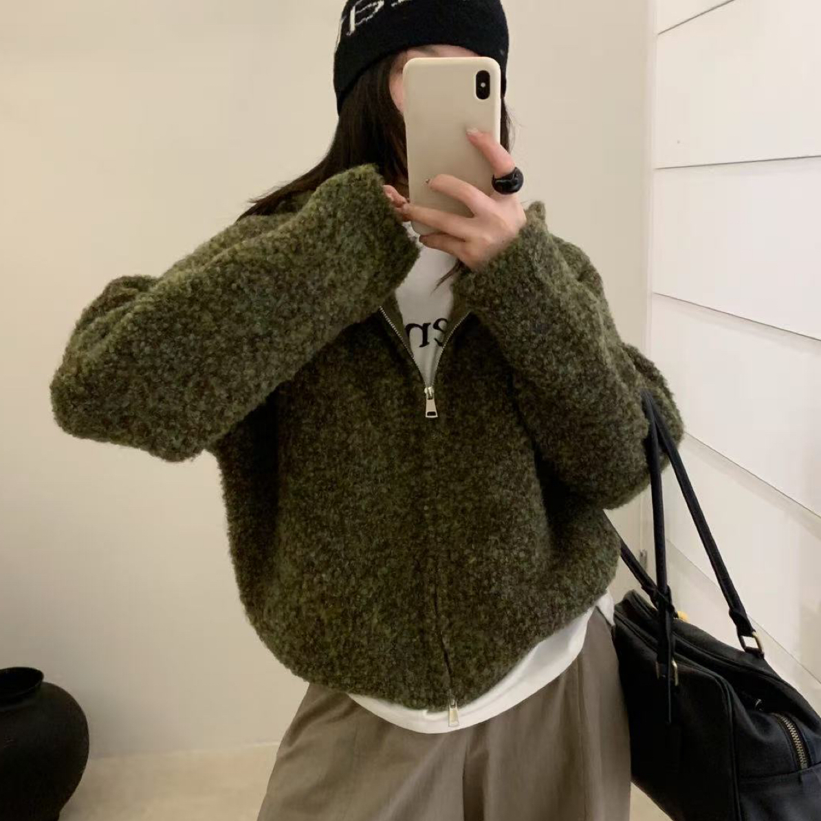 小朵家   新品#“圈圈毛帽衫”复古咸菜绿洋气又高级连帽衫