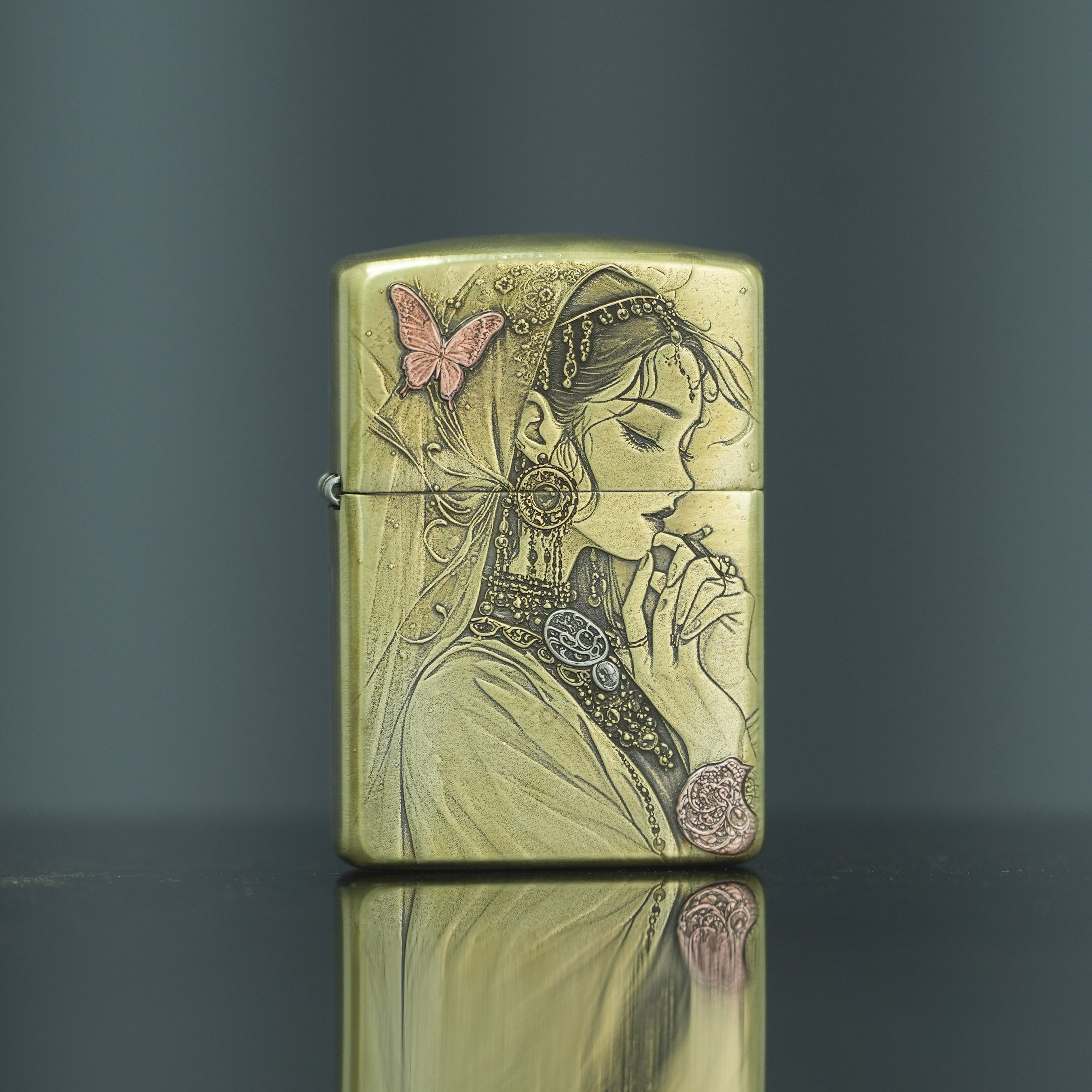 ZIPPO/之宝梦回楼兰纯铜盔甲紫铜镶嵌官方正品打火机男士DYJ1