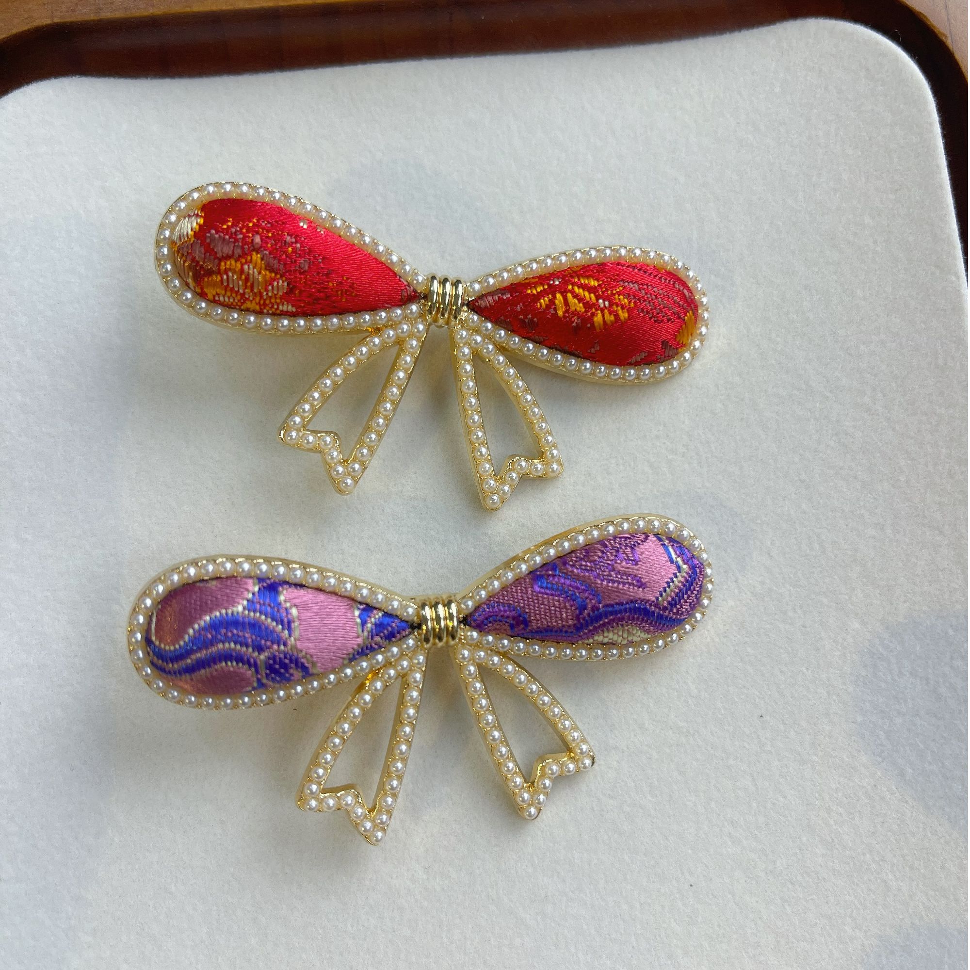 非遗宋锦鸭嘴夹女蝴蝶结发夹对夹复古宫廷轻奢一字夹发饰边夹饰品