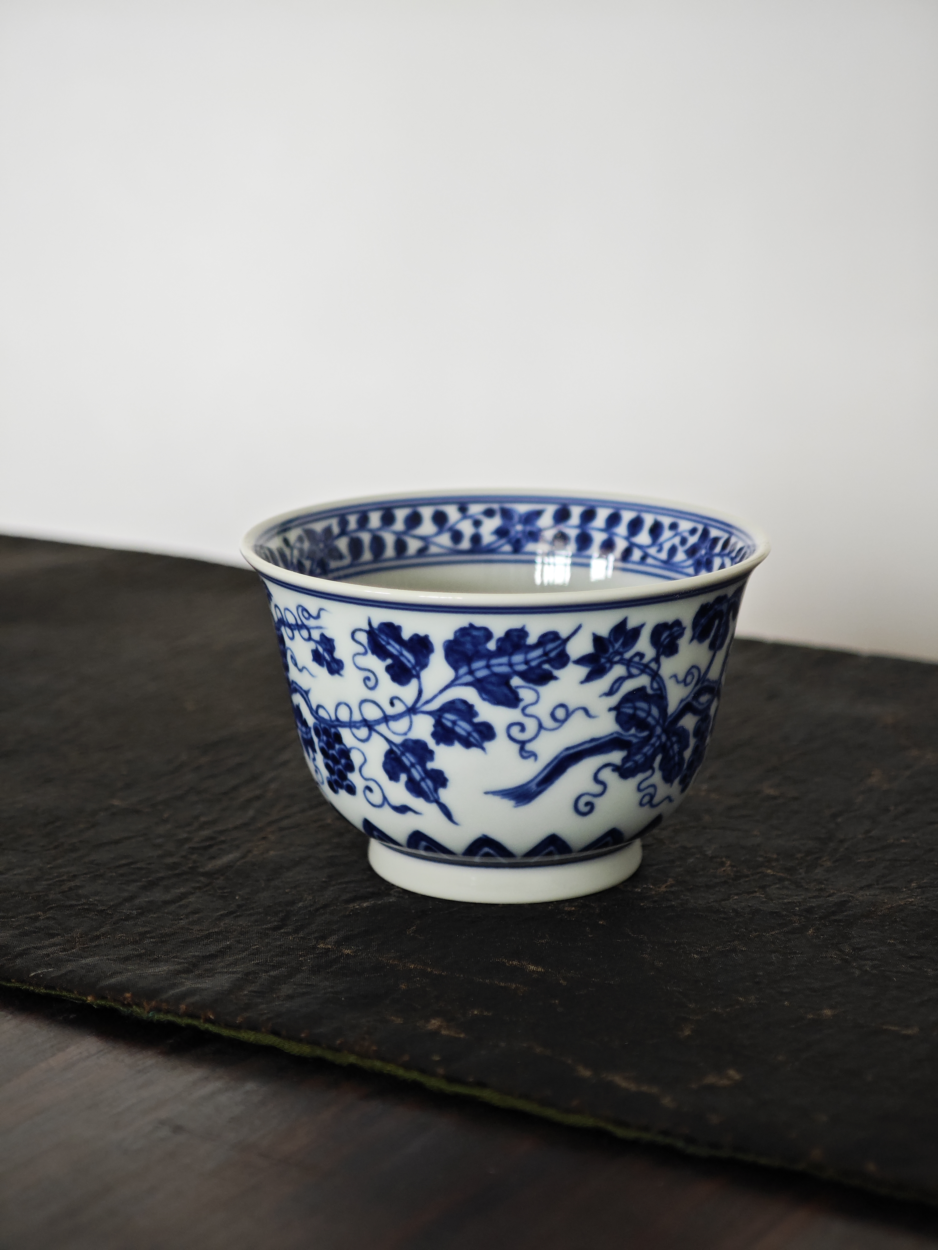 寒丰柴窑全手工古法制瓷高温葡萄单杯釉下青花仿明青花单杯