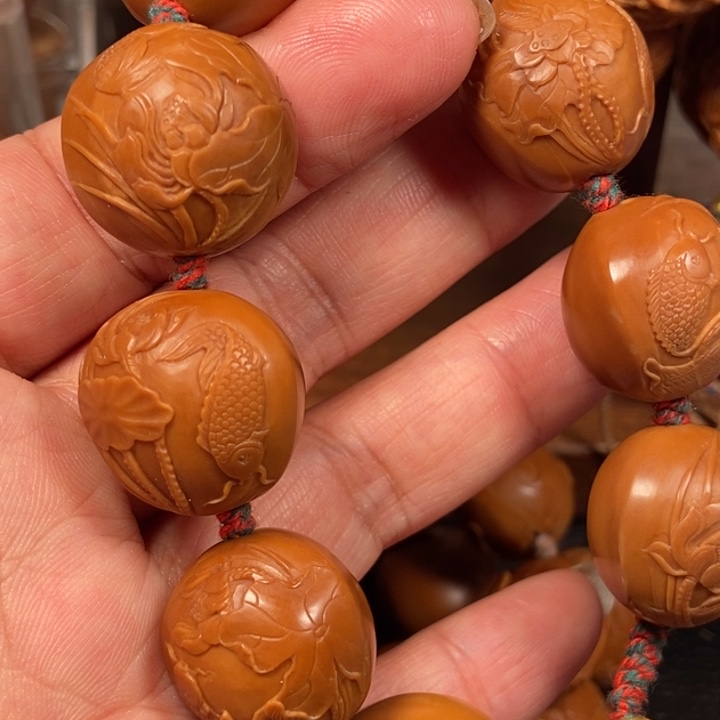 橄榄核手串/手链橄榄核雕刻2.1荷花鱼