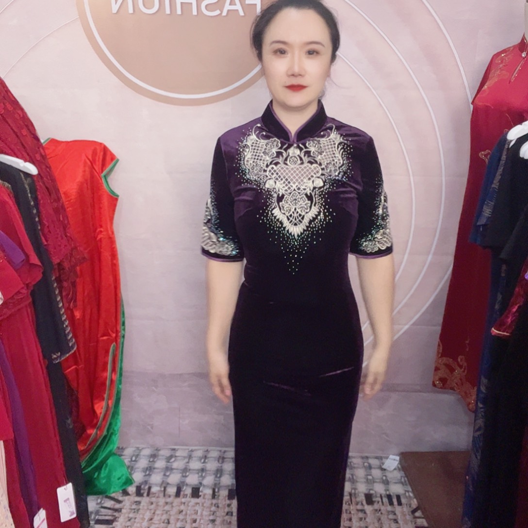 旗袍刺绣旗袍3xl码