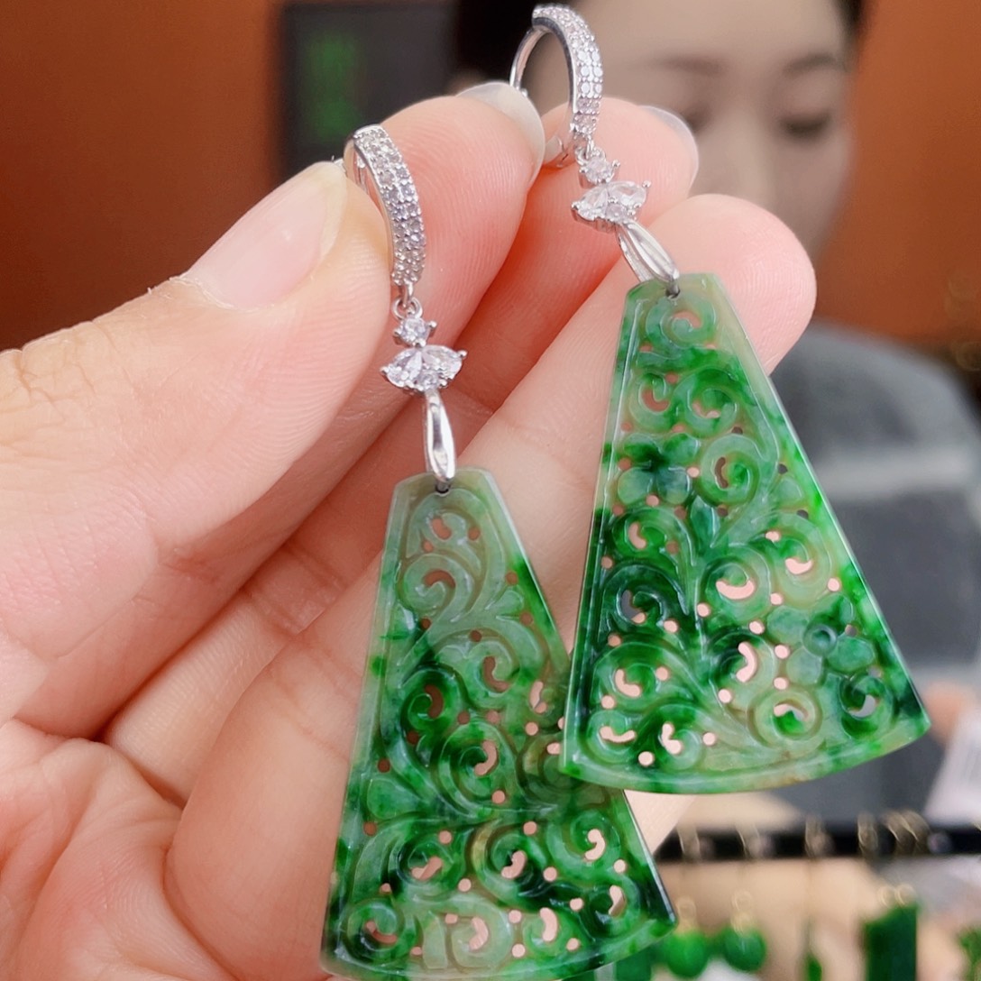 翡翠银S925镶嵌耳饰