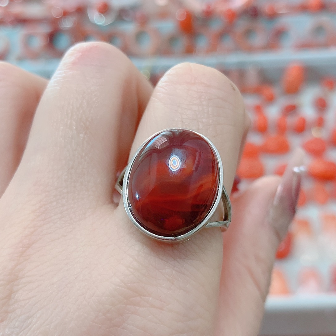 南红玛瑙戒指银S925镶嵌
