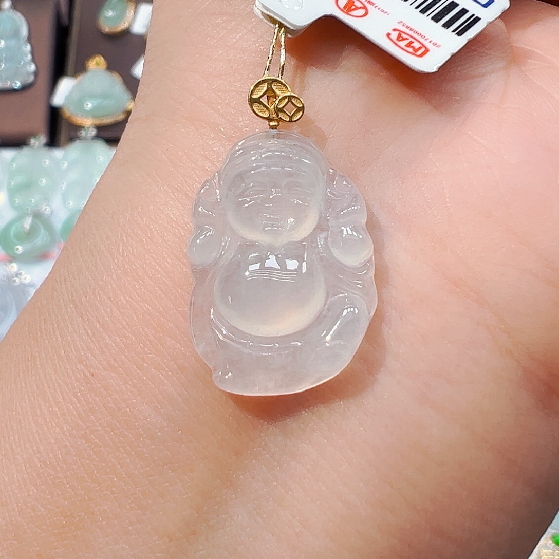 翡翠18K金镶嵌吊坠(不含链)财神爷