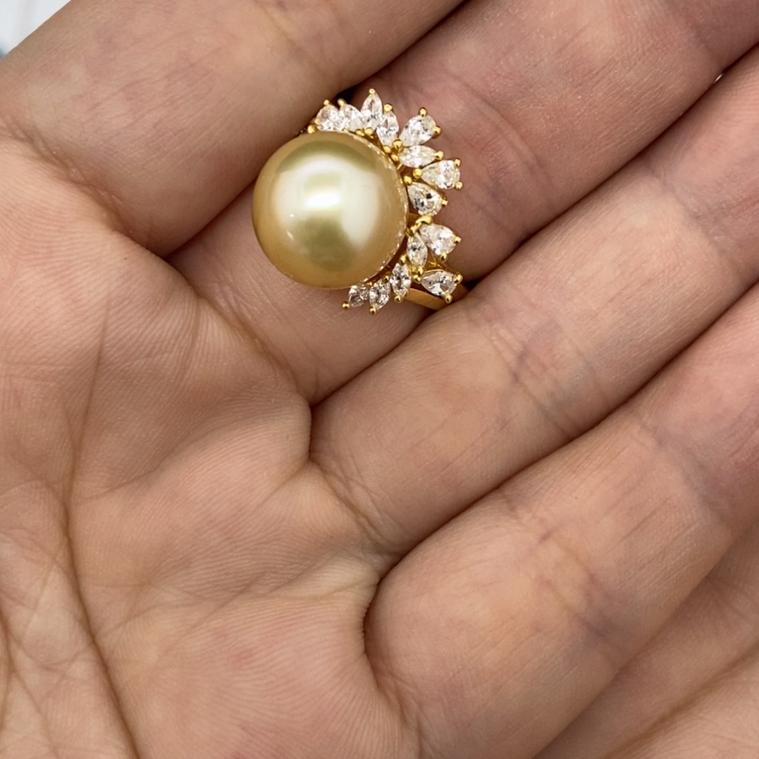 定制海水珍珠未镶嵌裸珠南洋金珠 戒指成品11.5不退不换