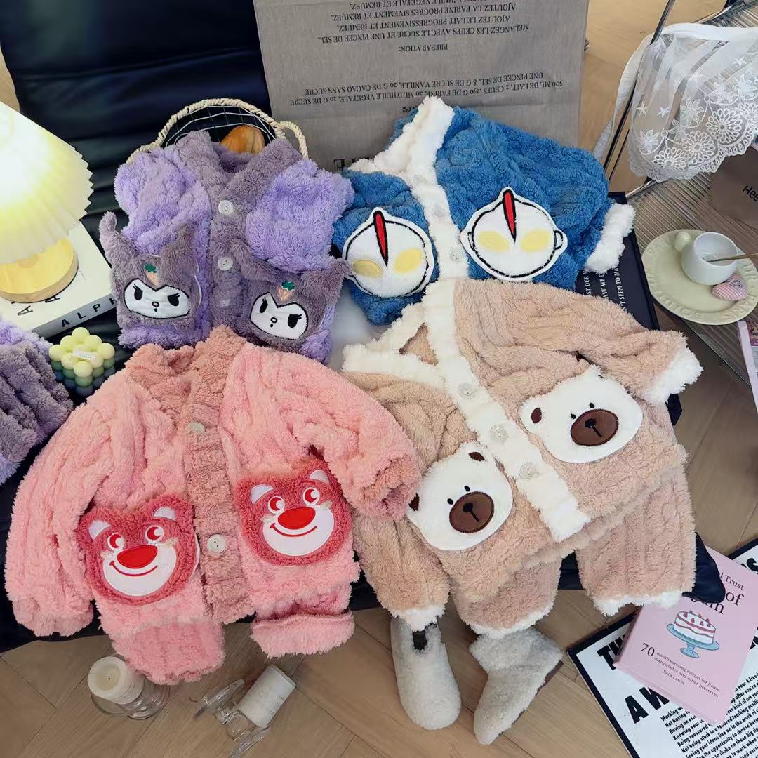 （开衫款）反季秋冬季可穿卡通儿童家居服睡衣套装