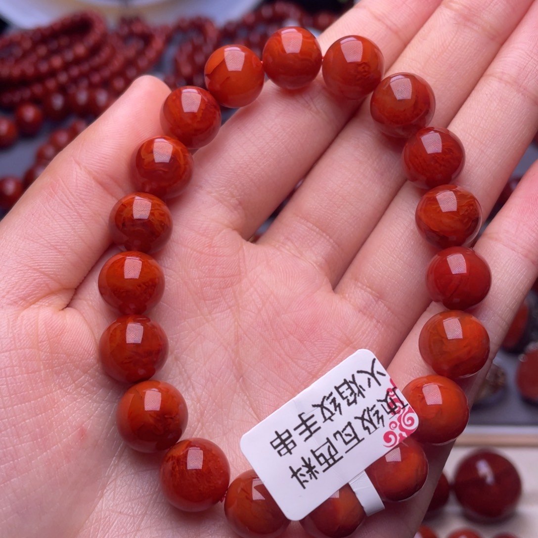 南红玛瑙未镶嵌其他11mm顶级瓦西柿子红虎皮火焰手串