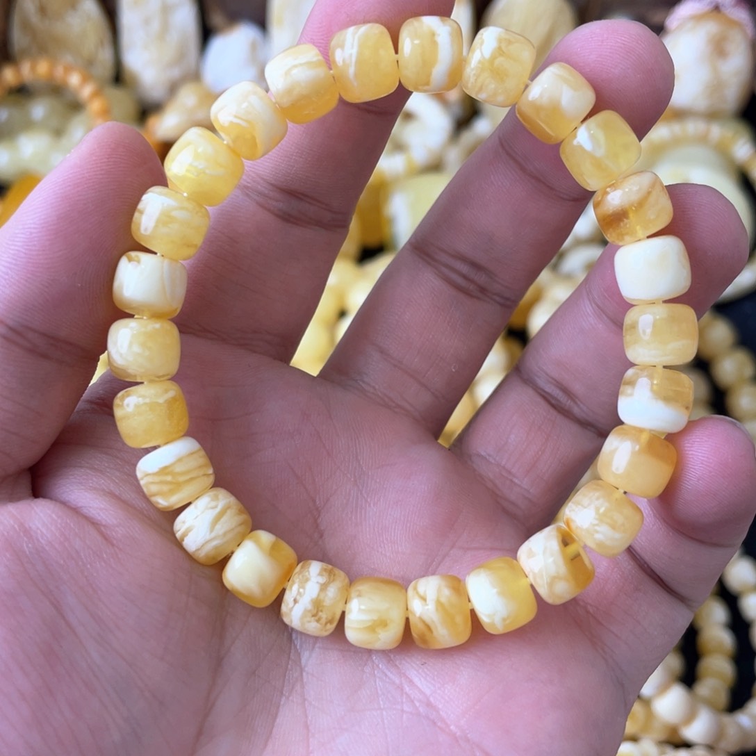 琥珀手串未镶嵌9mm俄料金瓷白精工老型手串