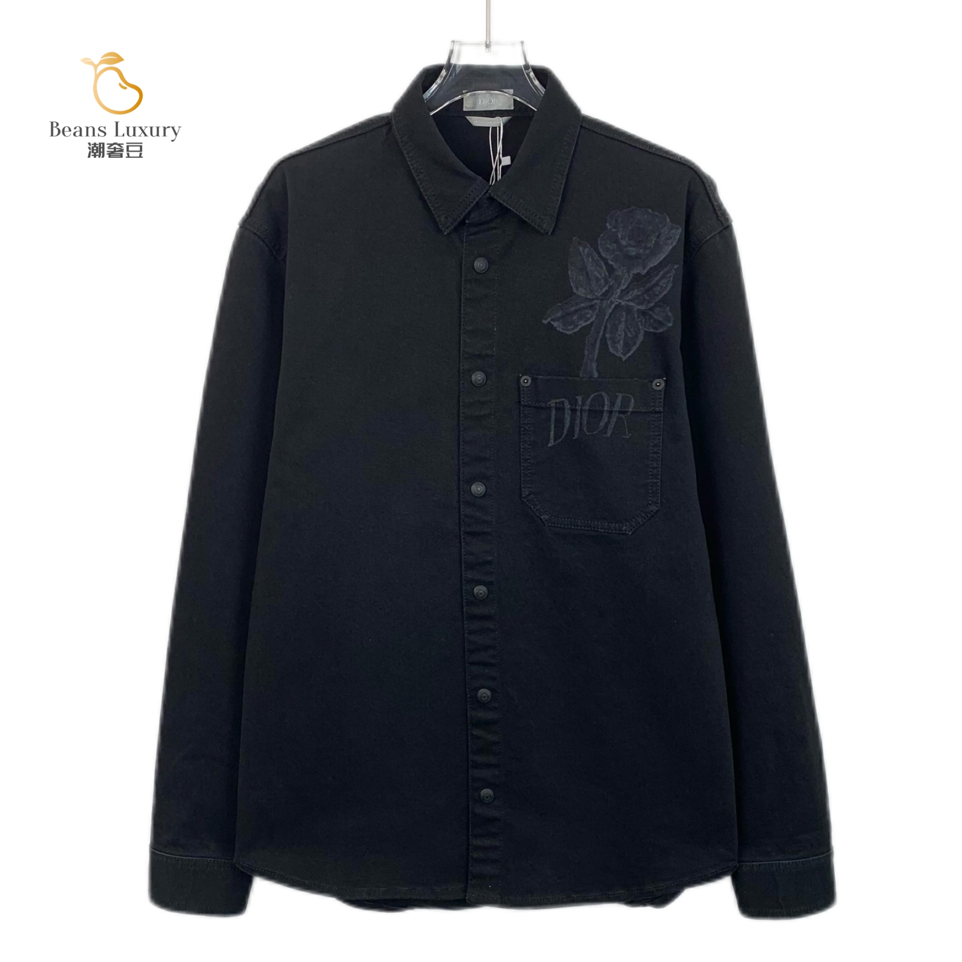 DIOR/迪奥95新/潮奢豆 严选/黑色玫瑰印花棉质翻领衬衫/H12950