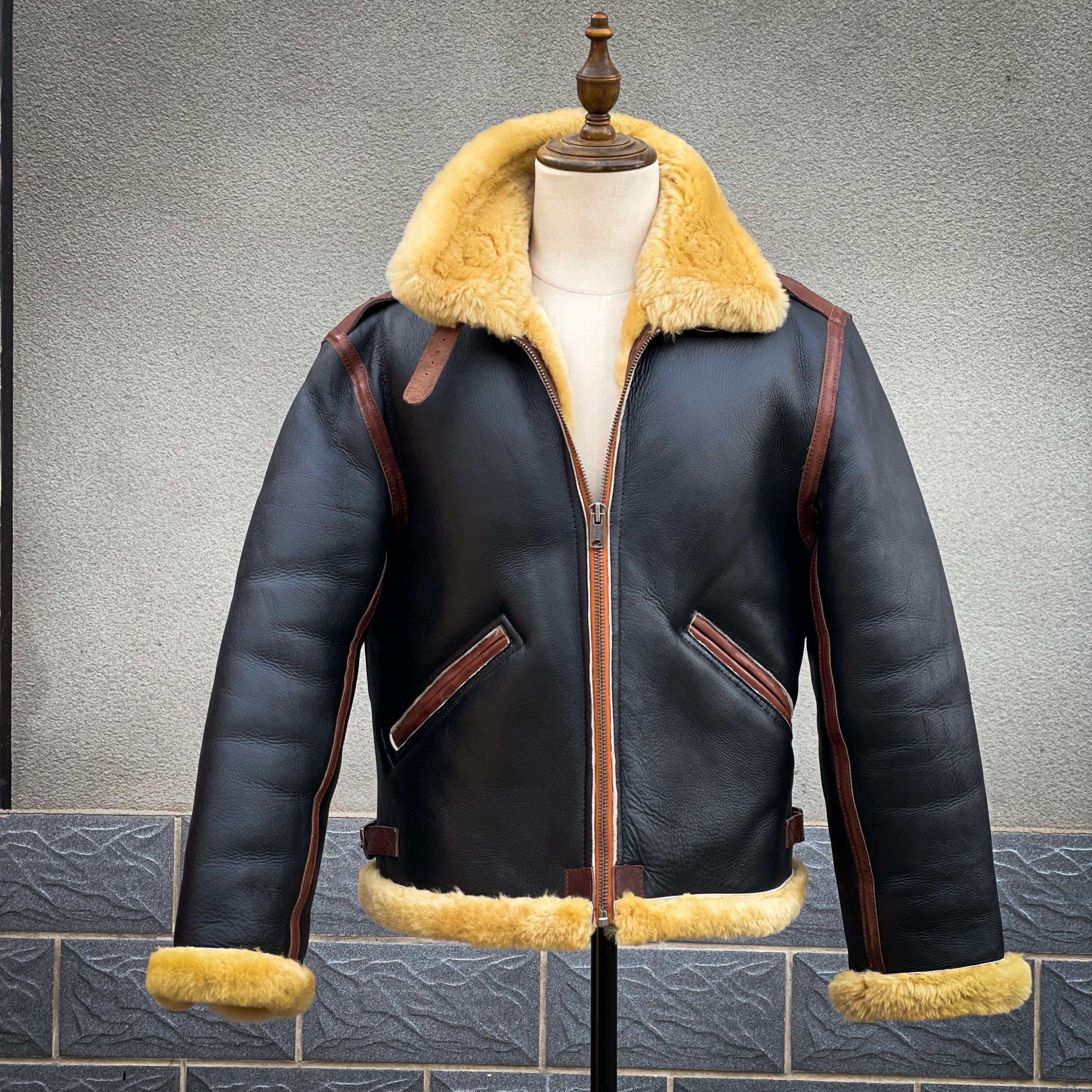 欧美男士加厚新西兰绵羊皮皮衣外套B6皮毛一体飞行服夹克