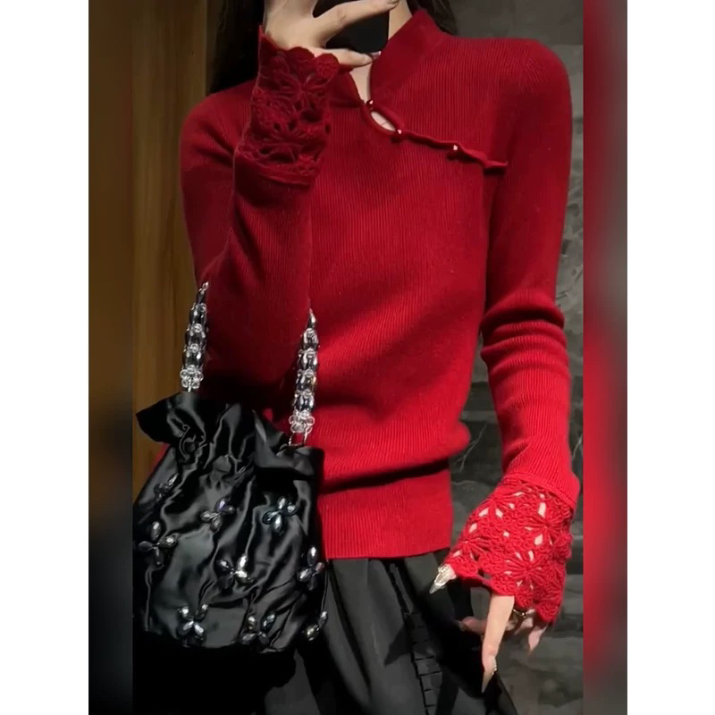 国风安哥拉红中式大气针织