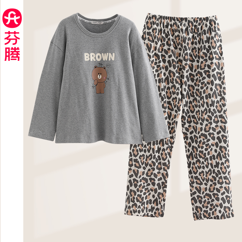 芬腾2025秋冬季新款睡衣纯棉圆领套头长袖长袖卡通女士休闲家居服