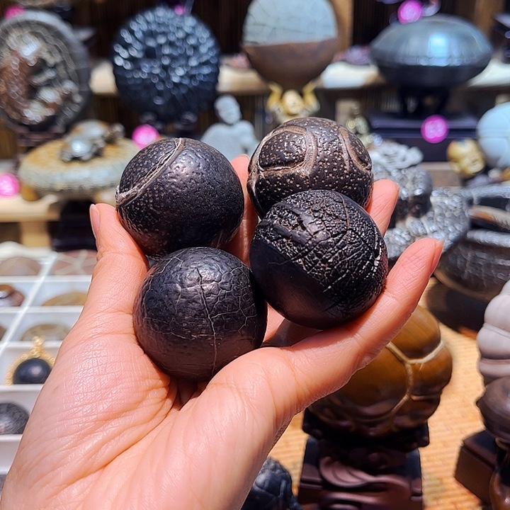 尕***）石材龟纹石两对手球