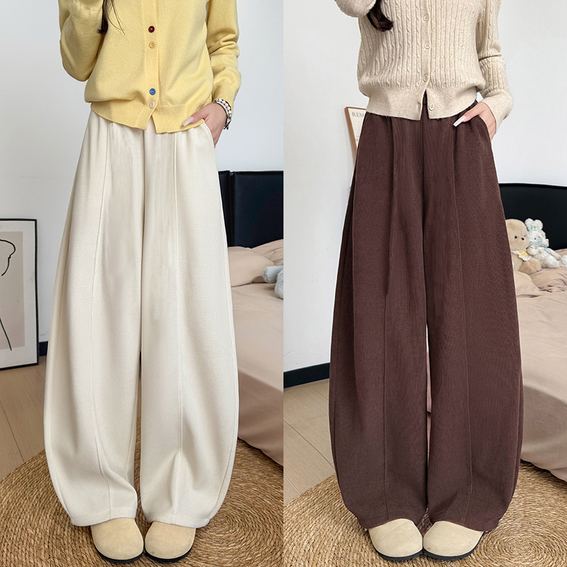 木棉绒加绒加厚窄版直筒阔腿裤女秋冬季特厚羊羔绒休闲棉裤外穿