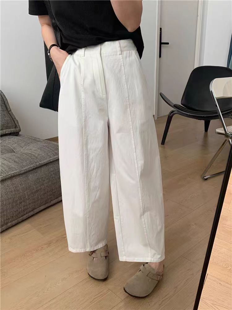 细米定制~高密精梳棉休闲裤女夏季新款高腰气球裤显瘦阔腿九分裤