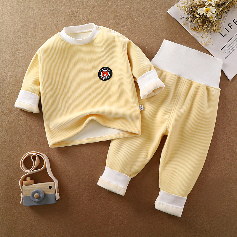 宝宝加绒保暖无骨套装婴幼儿高腰护肚冬季男女童保暖内衣分体套装