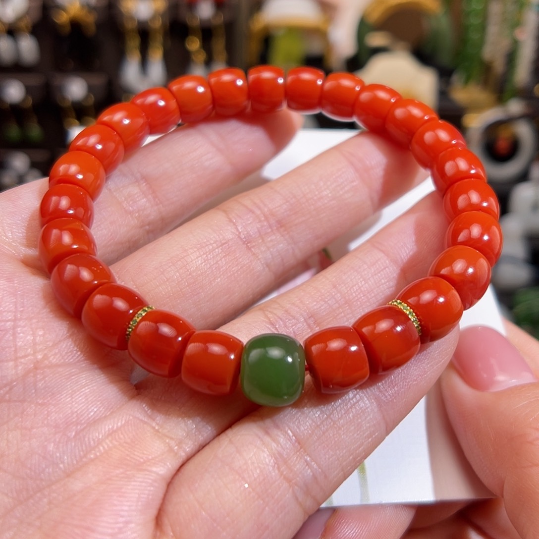 南红玛瑙手串18K金镶嵌