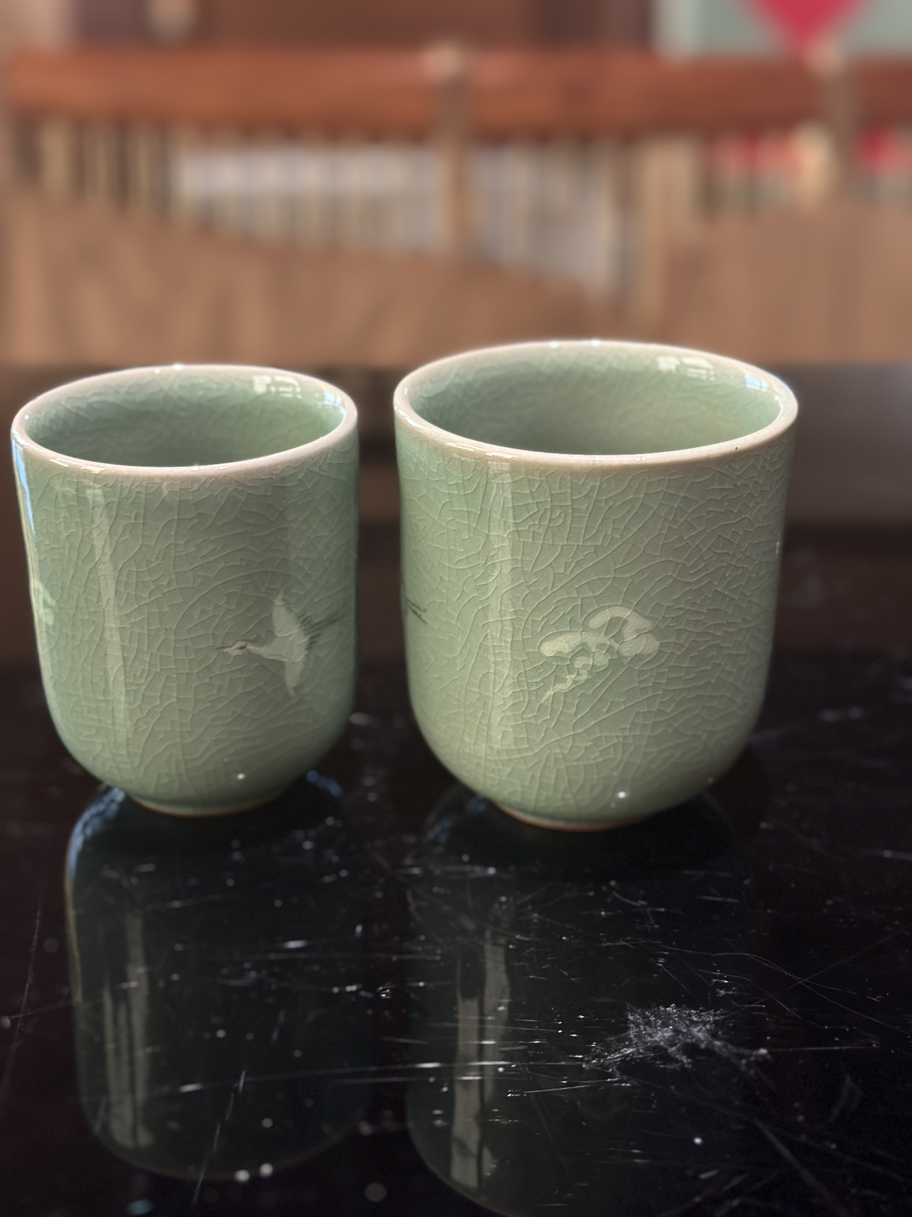 天青色青瓷汤吞杯一对