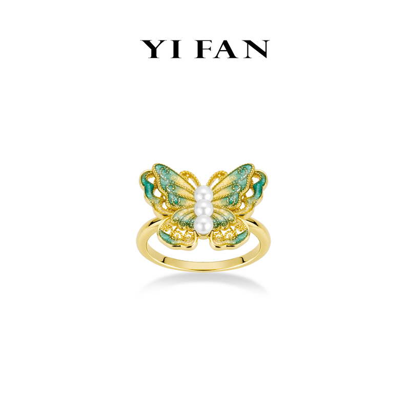 925银合成锆石戒指 1971-彩色镂空蝴蝶豪镶百搭戒指