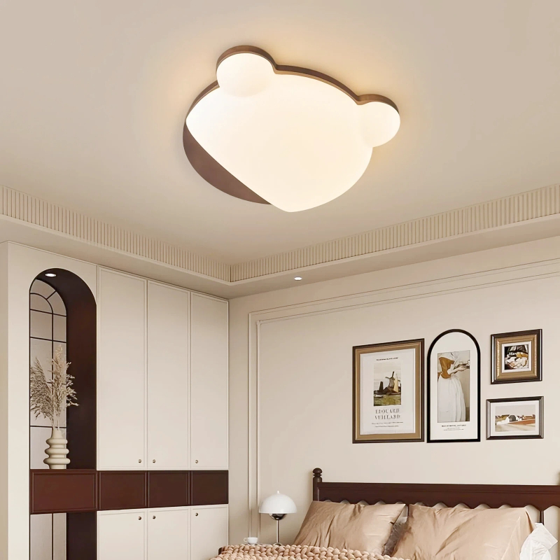 护眼卧室灯北欧创意星空卡通熊实木吸顶灯简约日式原木风客厅灯具