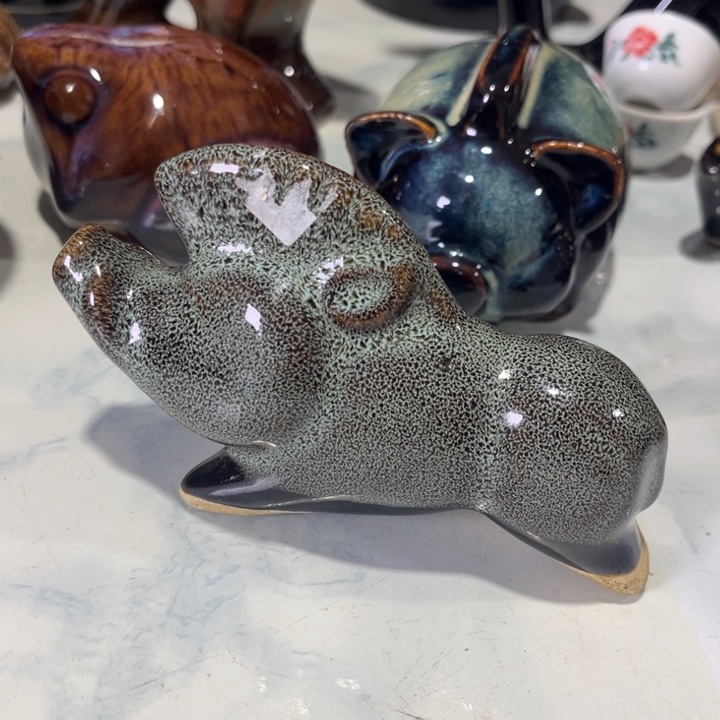 瓷片花釉窑变小猪