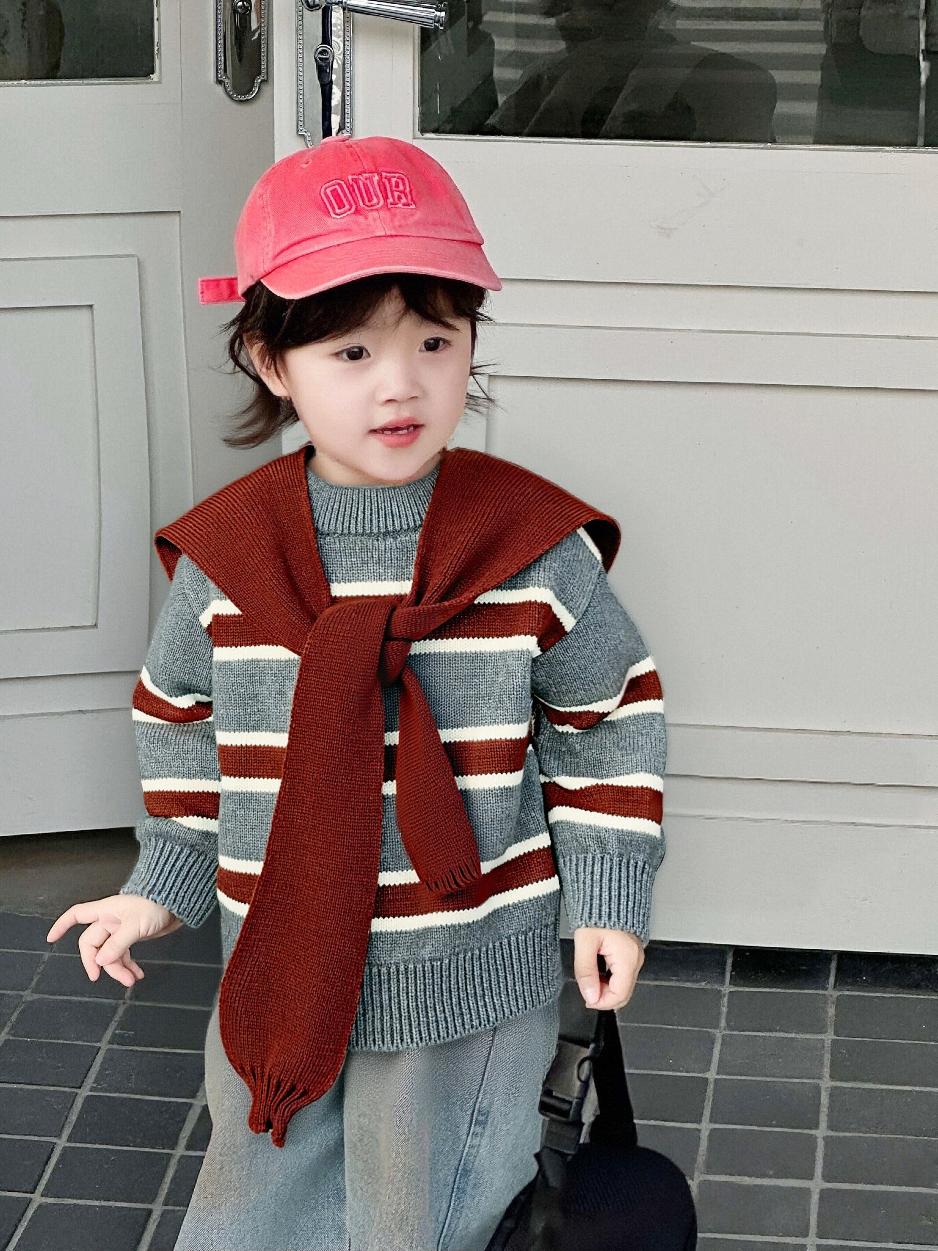 条纹套头毛衣马甲女童洋气宝宝韩版幼儿冬季小童秋冬男童休闲